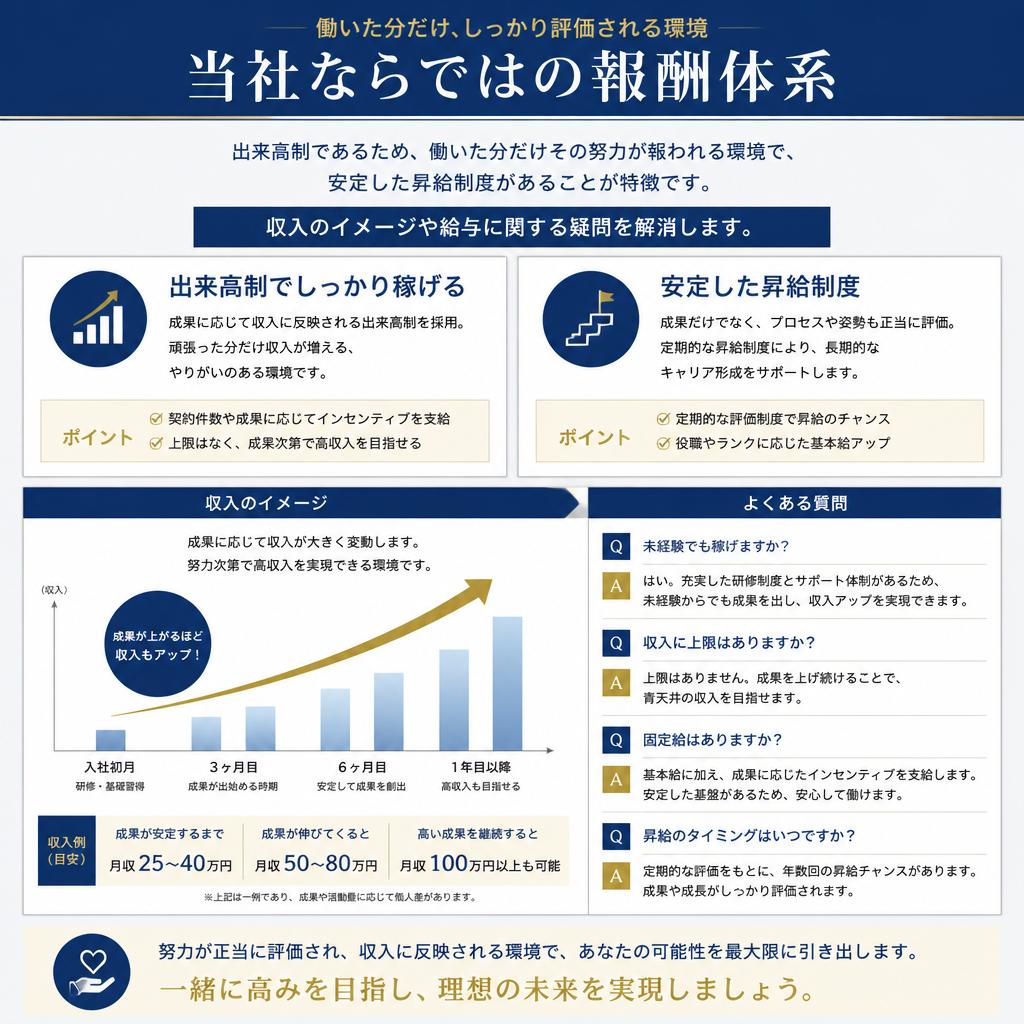頑張りを評価する出来高制と独自の昇給制度