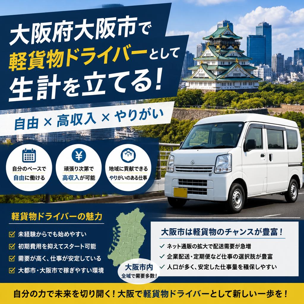 大阪府大阪市で軽貨物ドライバーとして生計を立てる！