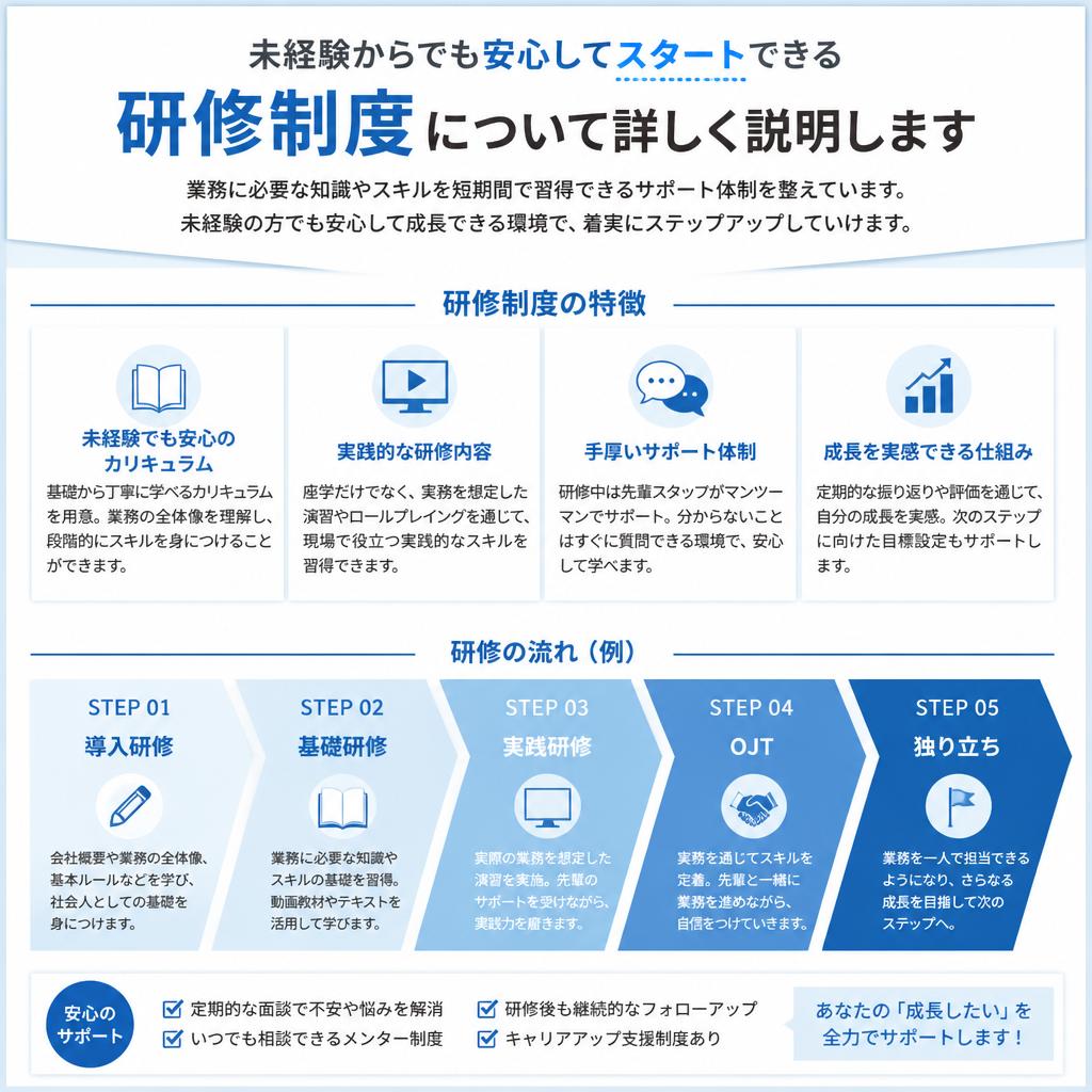 充実した研修制度でスキルアップ